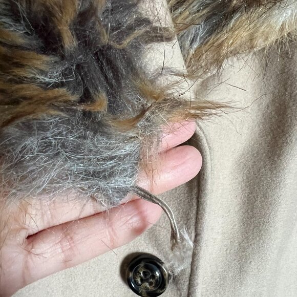 Moda International Victoria's Secret Tan Faux Fur Trim Longline Wool Peacoat XL - Picture 6 of 13